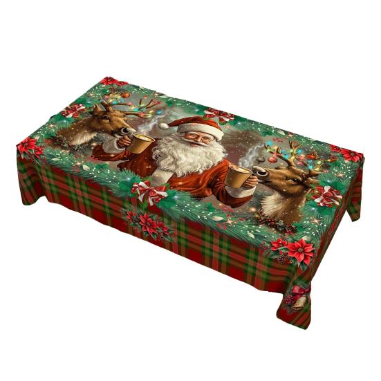 Christmas Tablecloth Winter Snowman Xmas Tree Wreath Design Rectangle Tablecloths Washable Fabric Table Cover