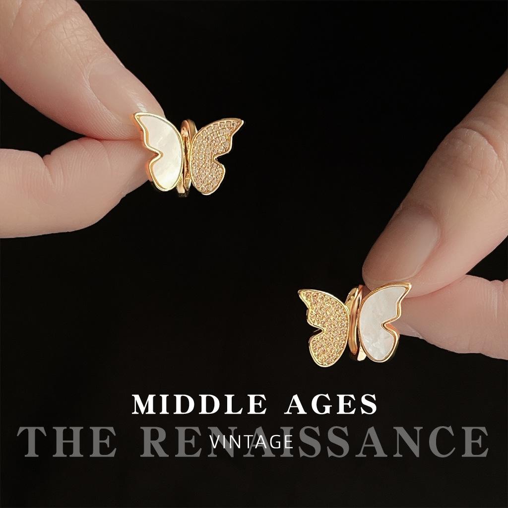 Fritillary butterfly zircon earrings French temperament stud earrings women