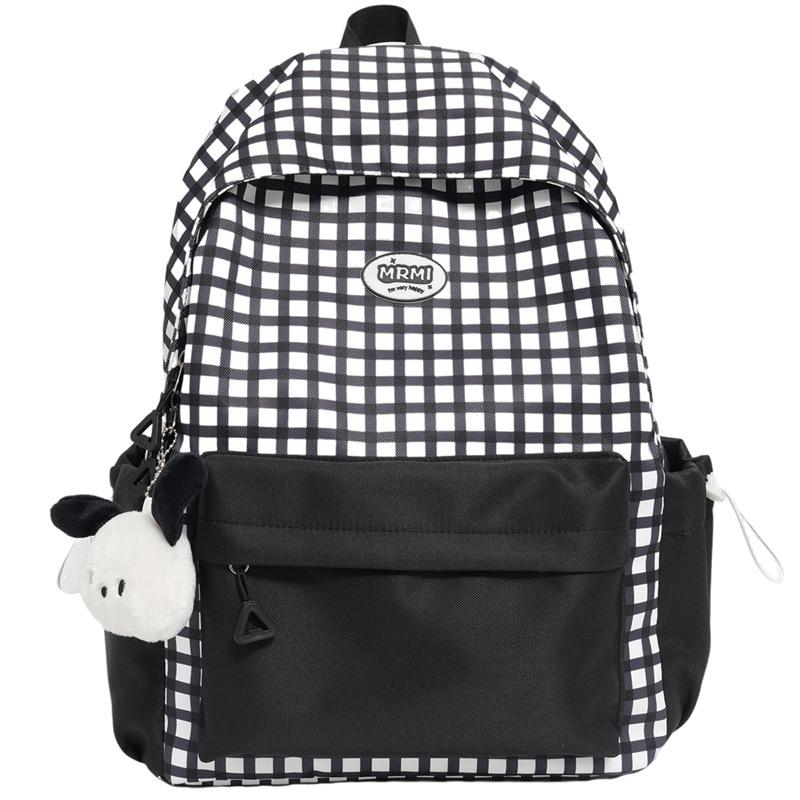 Клетчатый рюкзак для учеников средней и старшей школы, школьный рюкзак, женский дорожный рюкзак большой вместимости чёрный