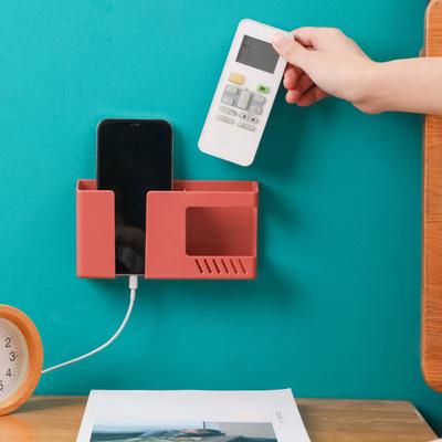Mobile Phone Holder Multifunctional Wall-mounted Phone Remote Control Storage Box Organizer for Living