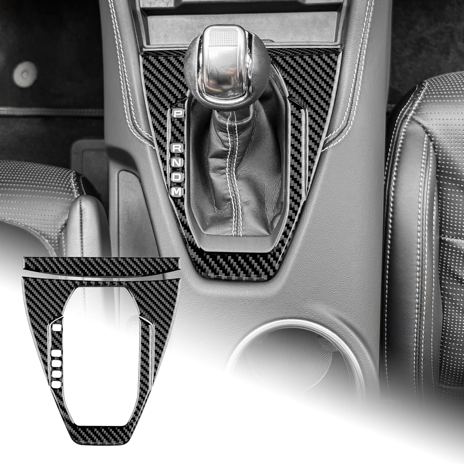 AIRSPEED for 2024 2025 Ford Mustang Carbon Fiber Gear Shift Frame Cover Center Console Interior Trim Accessories, Automatic Transmission Black Automatic Transmission
