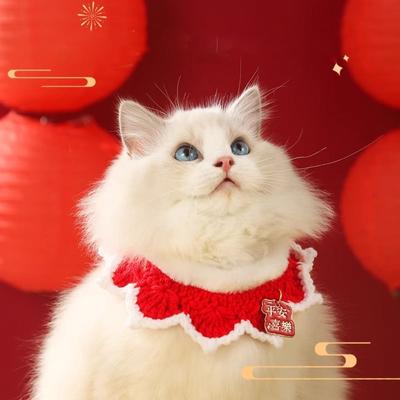 Adorable Chinese-style New Year Knitted Pet Collar Adjustable Length Red Cat Tie Warm Cat Scarf Spring Festival