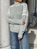 New Women's High Neck Knit Sweater Fashion Casual Style Floral Loose Pullover