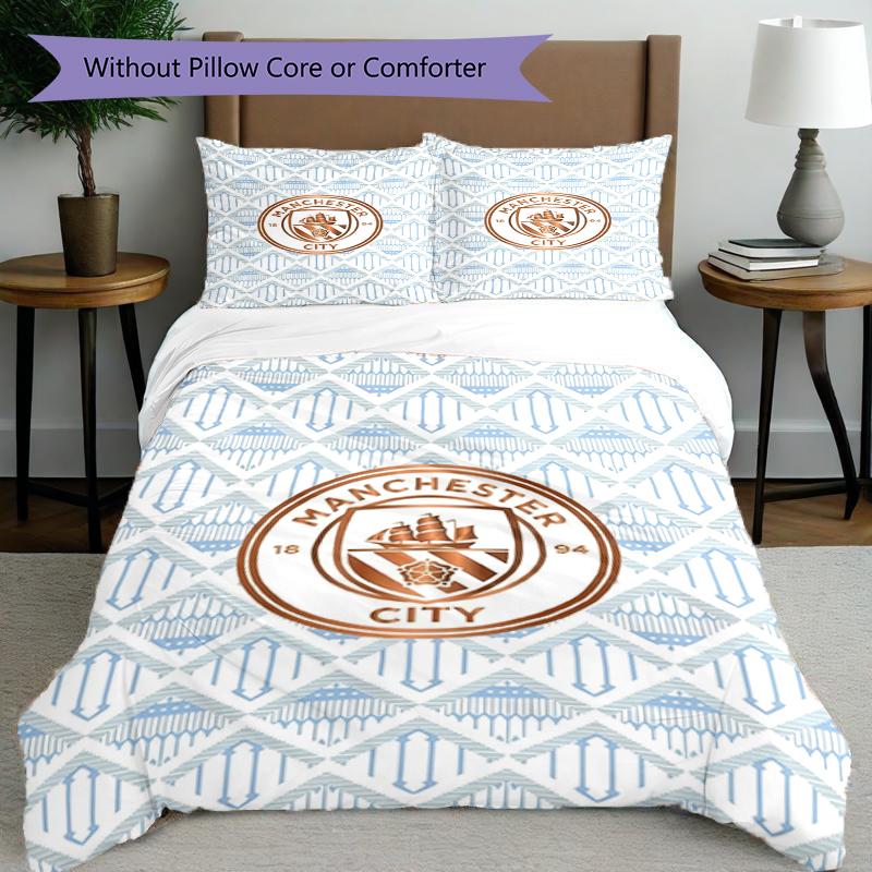 3pcs Duvet Cover Set (1*Duvet Cover + 2*Pillowcase, Without Core),Football Team City FC Print Bedding Set, Bedroom Decor, All‑Season, Birthday Gift