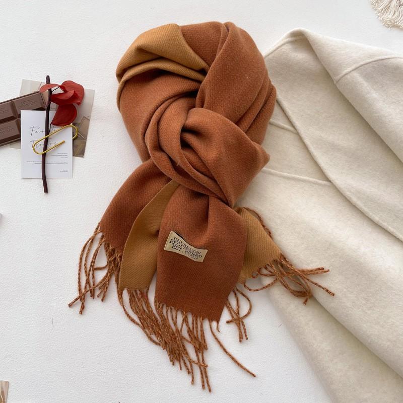 Double-Sided Solid Color Scarf Women Winter Thick Faux Cashmere Wrap Shawl With Tassels Chic Elegant Neck Warmer
