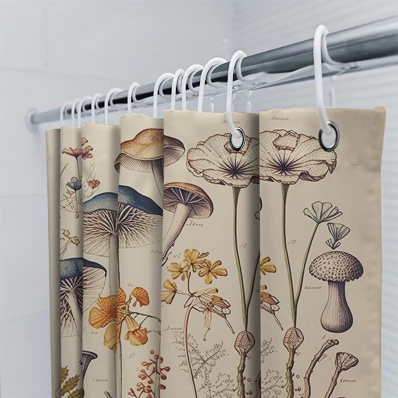 Vintage-Inspired Shower Curtain With Detailed Botanical Illustrations Perfect For Adding A Touch Of Nature To Your Bathroom Deco