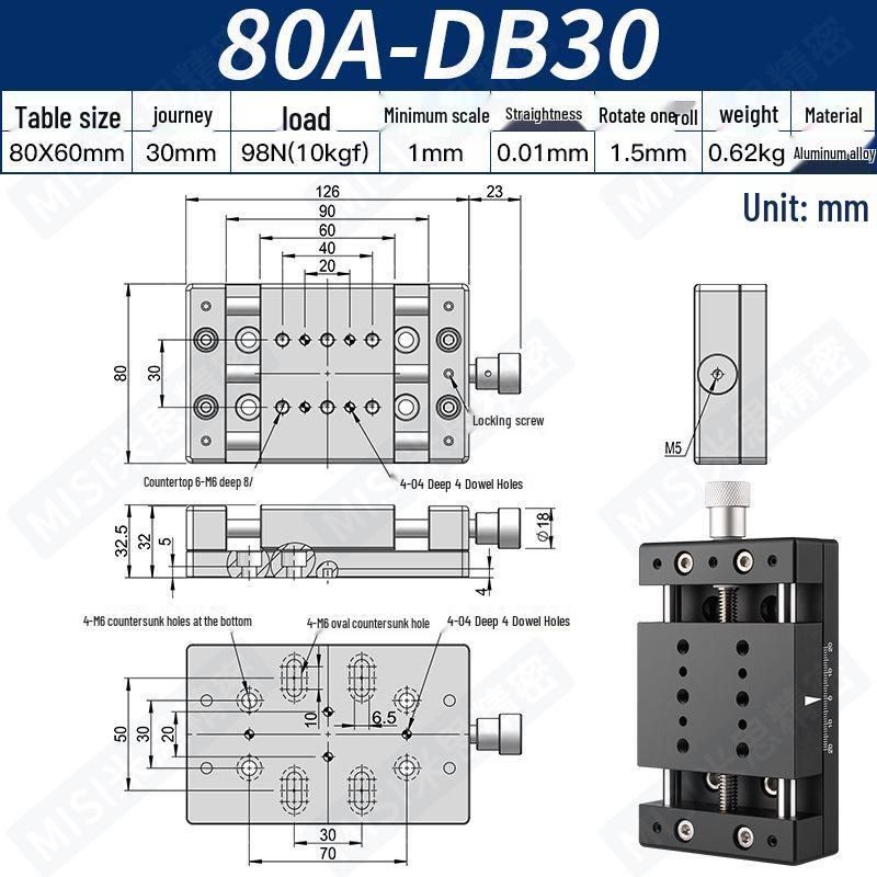 Heavy Load Precision Linear Slide Table with Fine-tuning Screw Rod - 50/80/100 Stroke
