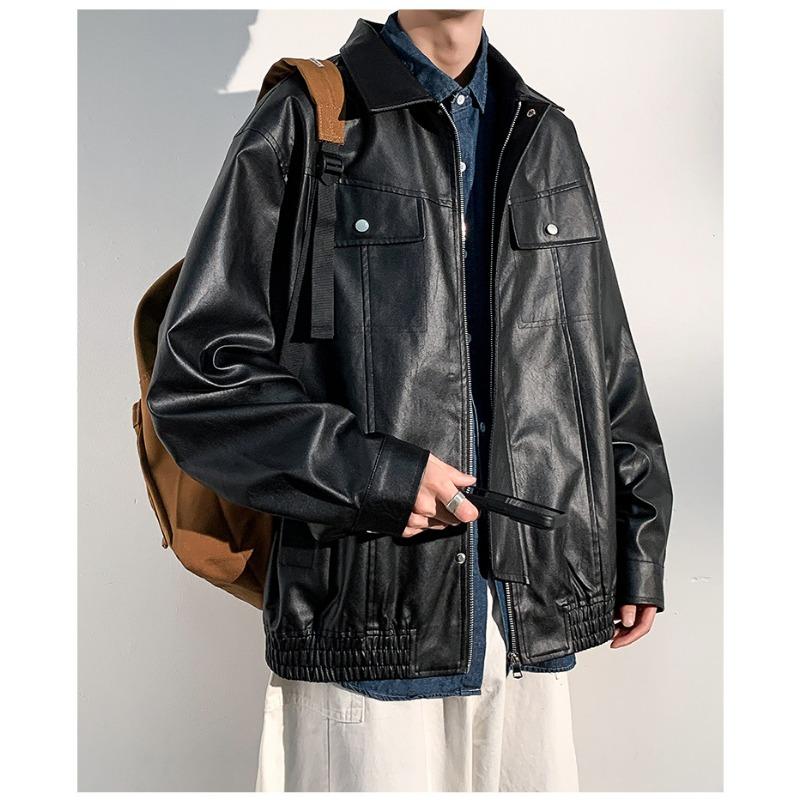 Кожаное мужское весенне-осеннее новое повседневное свободное мужское верхнее пальто — фото 8
