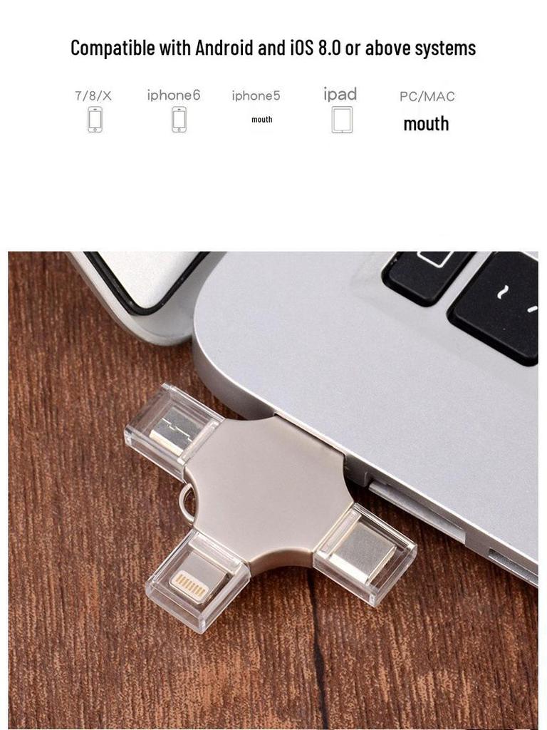 Compatible High-Speed 4-in-1 USB Interface for Apple & Android (64GB, 128GB, 256GB, 512GB, 1TB)