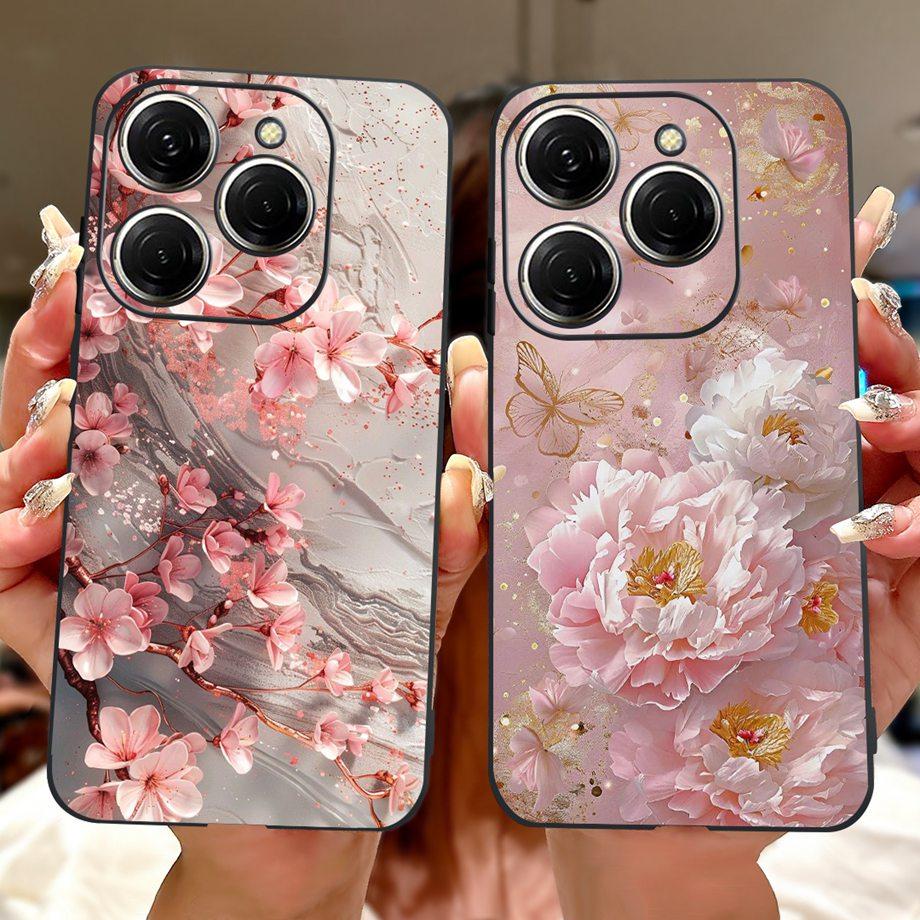 Luxury Matte Silicone Soft Case For Tecno Spark 20 20Pro 20 Pro+ 4G 5G Spark 20C KJ7 KJ6 KJ5 BG7 Capa Flower Loving Heart Cover