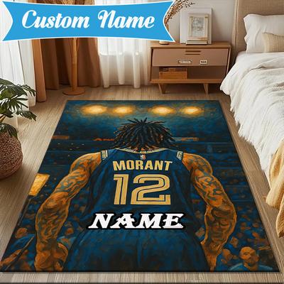 Custom Name Basketball Player Morant Rug for Living Room, Game Rooms, Office, Bedroom, Floor Mat Playful Design, Fan Gifts Christmas Decor