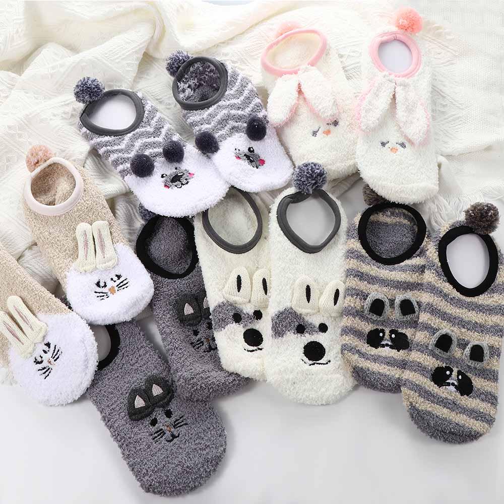 Maus-Fleece für Mädchen und Damen, Schlafsocken, Winterstrumpfwaren, Koreanische Knöchelsocken, Bodensocken