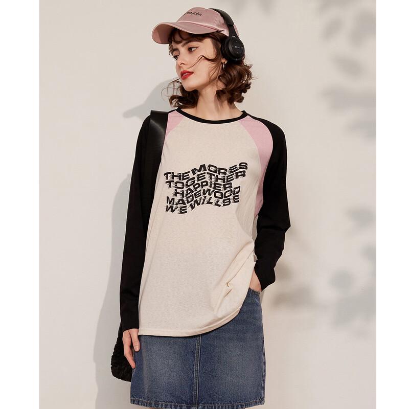 Women s Relaxed Fit Letter Print Paneled Long Sleeve T-shirt M