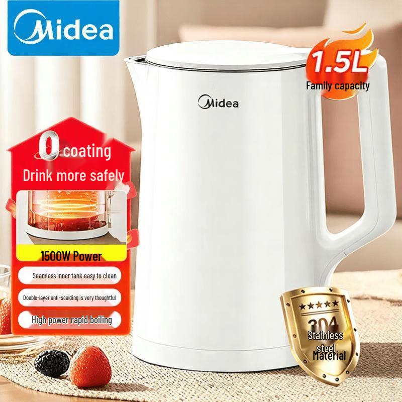 Midea 1.5L Double-Layer Anti-Scald Electric Kettle CN plug (adapter included)