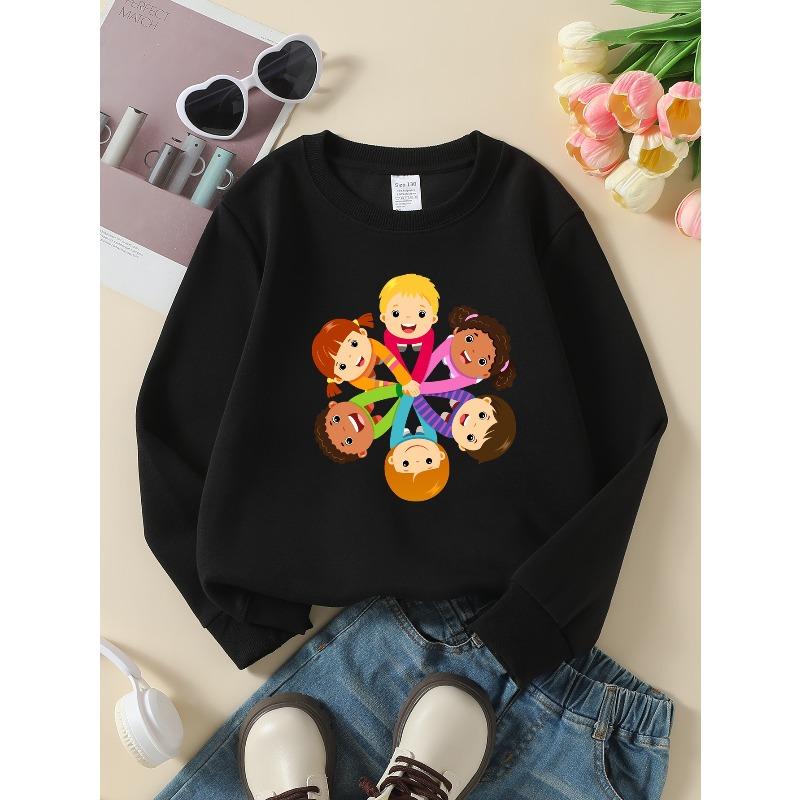 Kids Sweatshirt Casual Sweatshirt Printed Round Neck Pullover, Happy Kids Circle Play Together, Autumn And Winter,Comfortable Warm Fashion Printed Top