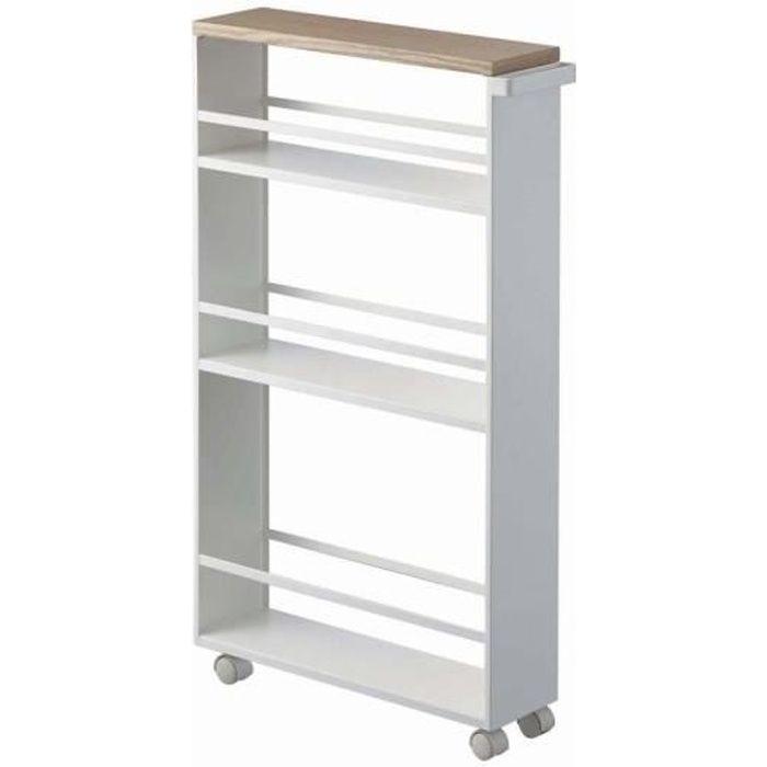 Chariot De Cuisine - YAMAZAKI - TOWER Blanc - 3 Niveaux - 4 Rôles - Étagère En Bois