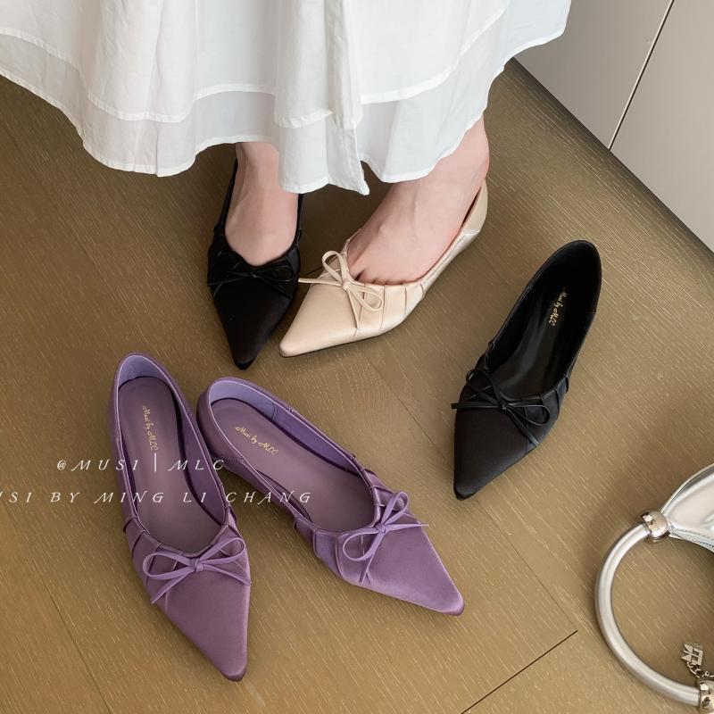 Fashion Bailamos 2025 New Spring Flats Shoes Fashion Bow-knot Casual Women Loafers Pointed Toe Shallow Slip On  Elegant Ballerina Shoes