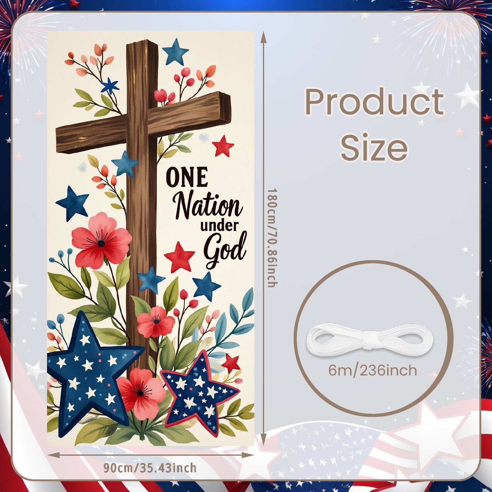 Patriotic Religious Banner American Flag Colors Christian Patriotic Banner Patriotic Celebration Banner Botanical Accents