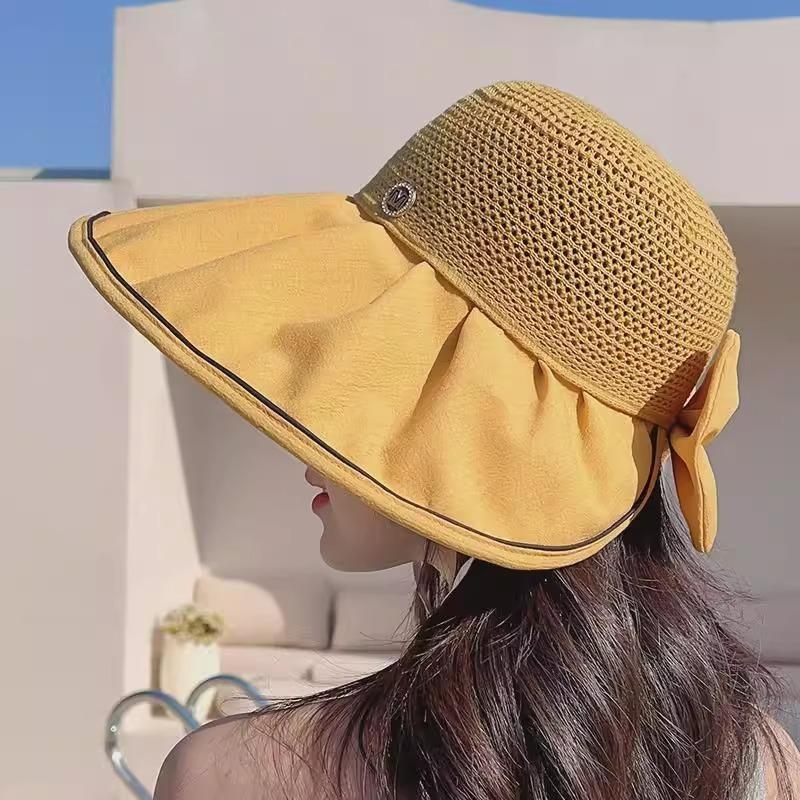 Summer Sunscreen Hat Female Face Cover Bow Hollow Bucket Hat Versatile Face Small Outdoor Sun Basin Hat