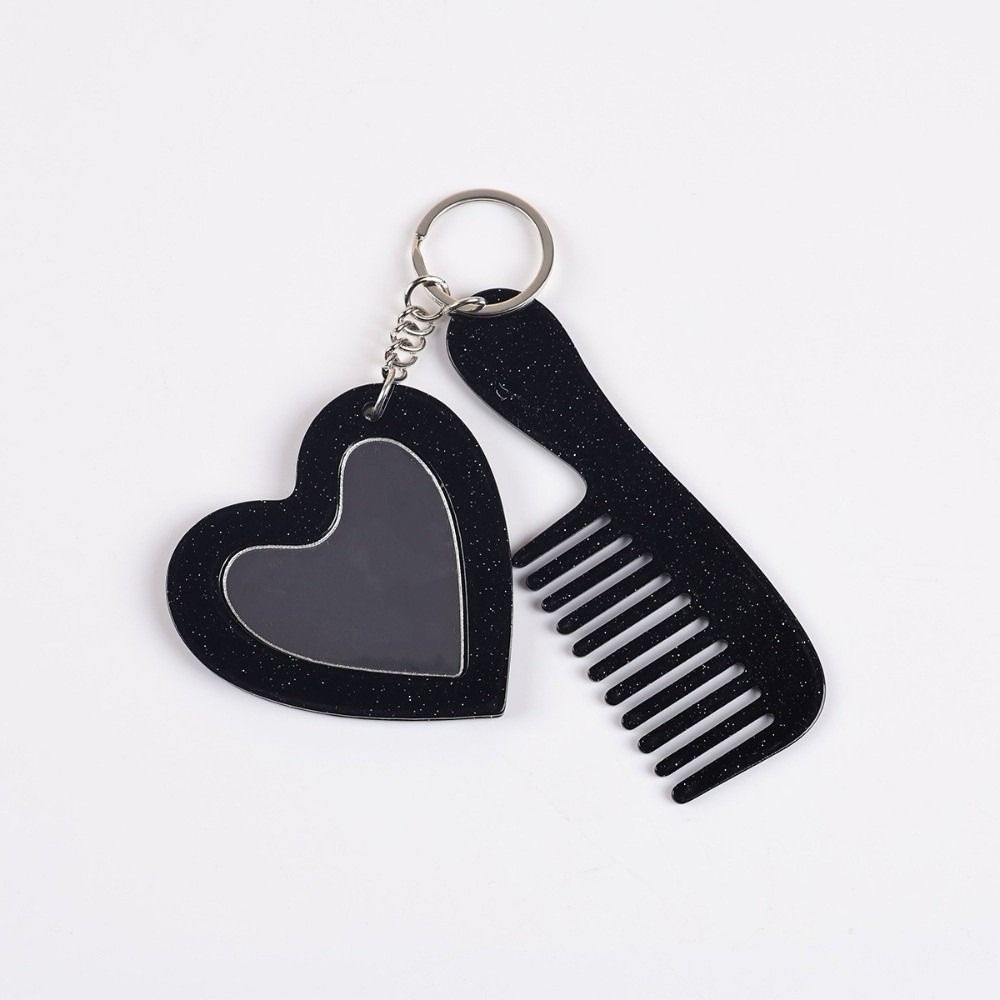 Simple Comb Mirror Keychain Mini Heart Car Keyring Creative Keychain Pendant Gift