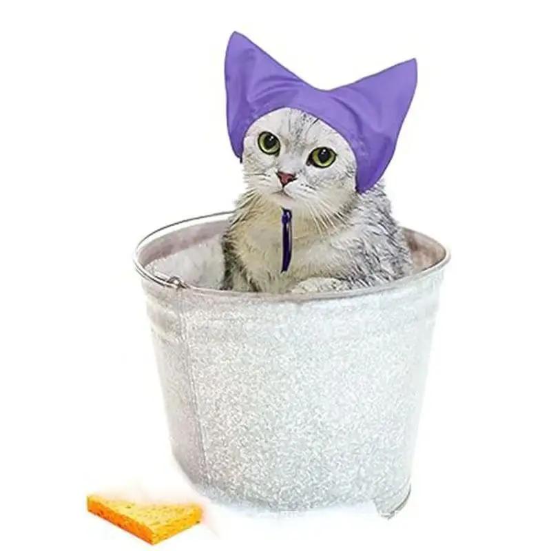 

2026 New Entering Ears Head Mask Beauty Earmuffs Pet Cleaning Supplies Cat Shower Cap Headgear For Bathing Prevent Water From фіолетовий