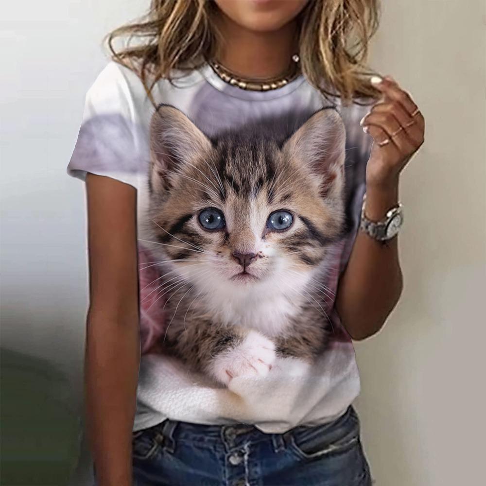 Fashion Women'S T-Shirt Funny Cat 3D Print Top Woman Harajuku T Shirt Casual Oversized Clothing Summer Female Oversized Tees