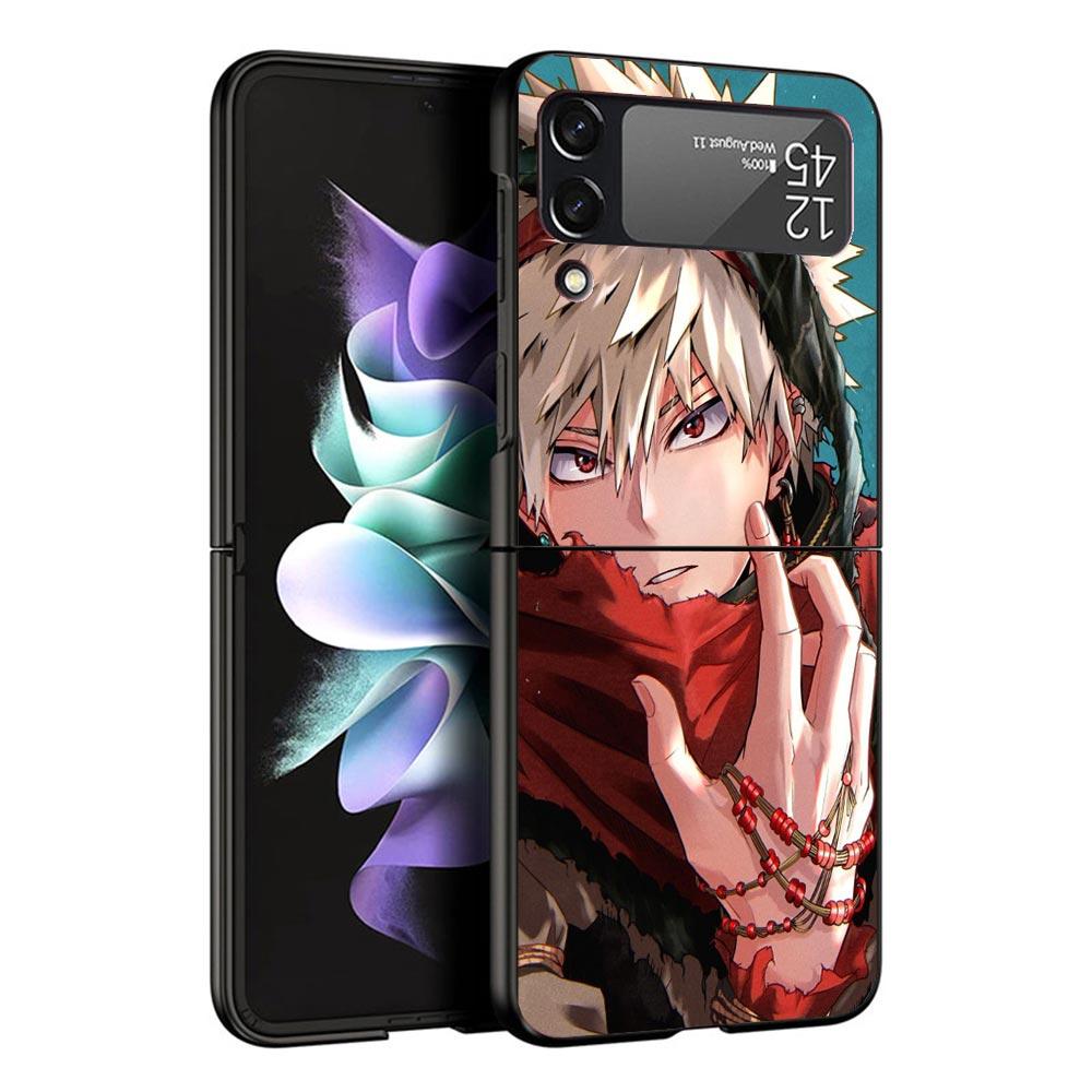 Bakugou Katsuki MHA My Hero Coque de téléphone noire Pour Samsung ZFlip7 ZFlip6 ZFlip5 ZFlip4 ZFlip3 5G Rigide Protectrice Galaxy Z Flip 3 4