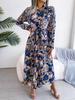 Women Retro European Style Floral Lapel Tie Waist Long Shirt Dress