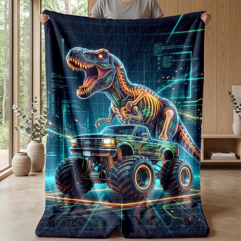 Crystal Dinosaur Fantasy Blanket Personalized Name Flannel Blanket Soft Cozy Plush Throw for Sofa Bed Lightweight Home Decor