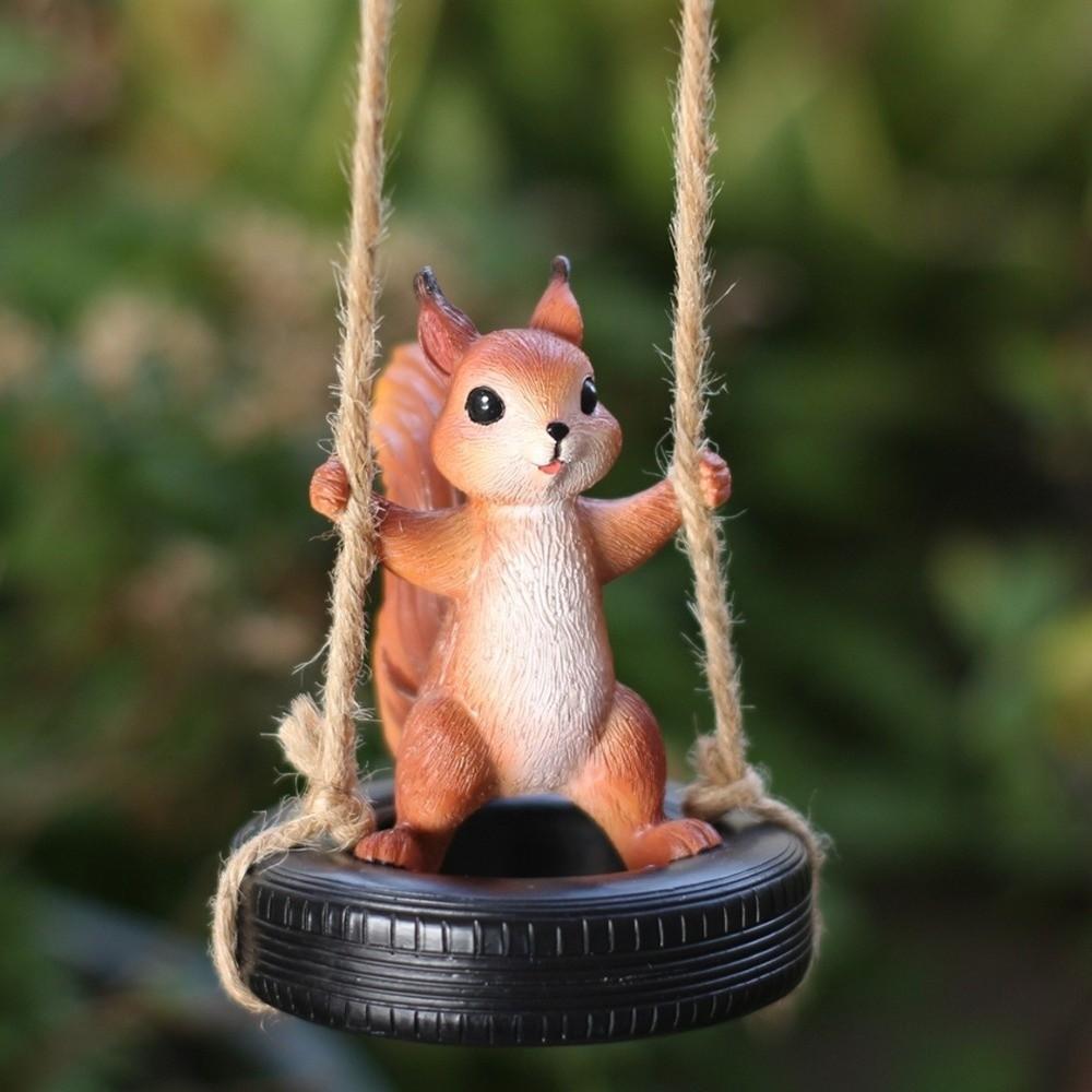 Lifelike Squirrel Tire Swing Weatherproof Resin Squirrel Figurine Home Courtyard