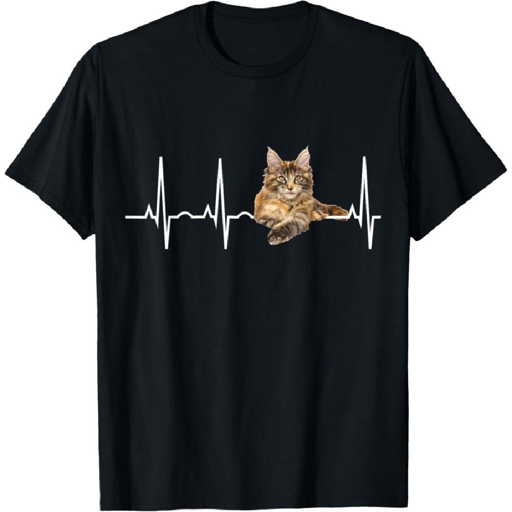 

Maine Coon TShirt - Cat Lover Heartbeat Gift Shirt T-Shirt S чёрный