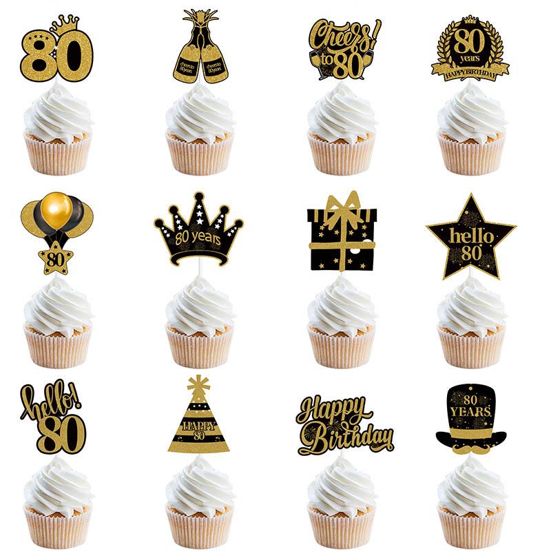 

30th 40th 50th 60th Birthday Party Black Gold Cupcake Toppers 30 40 50 Years Old Birthday Party Cake Decoration Adult Party Gift