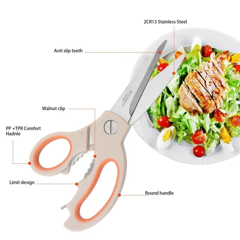Stainless Steel Multifunctional Kitchen Scissors PP + TPR Comfort Handle Chicken Bone Cutter Shears with Nut Cracker
