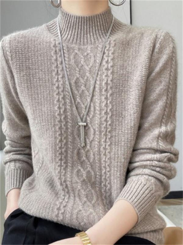 Women's Sweater Autumn Winter Outside Wear Pullovers Half High Collar Knitwear Fashion Long Sleeve Pull Femme  Tops