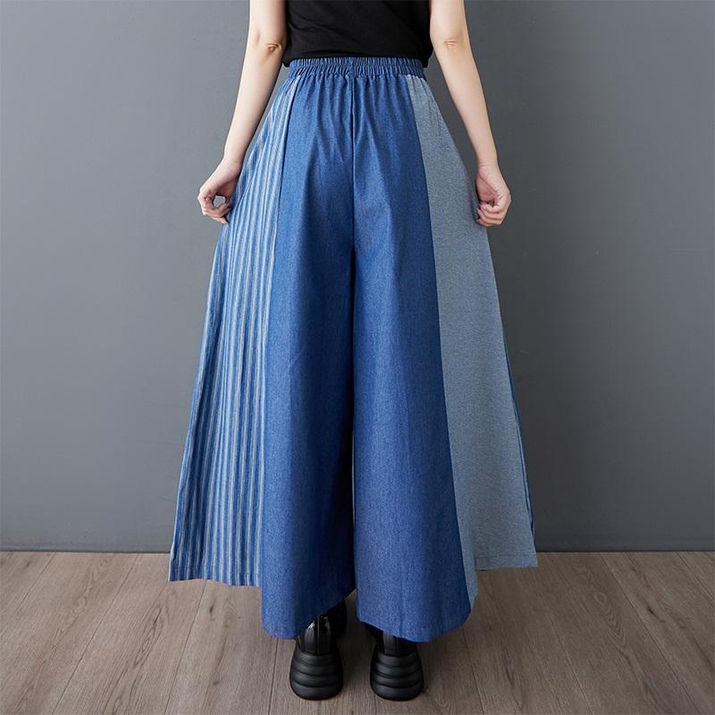 Vară plus mărime Vintage Patchwork talie înaltă casual largi Femei blugi denim pantaloni largi