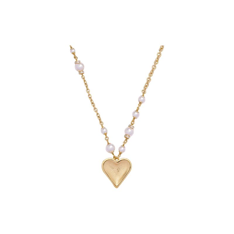 CHANEL 23k Love Classic Double C Pearl Necklace Women’s Gold