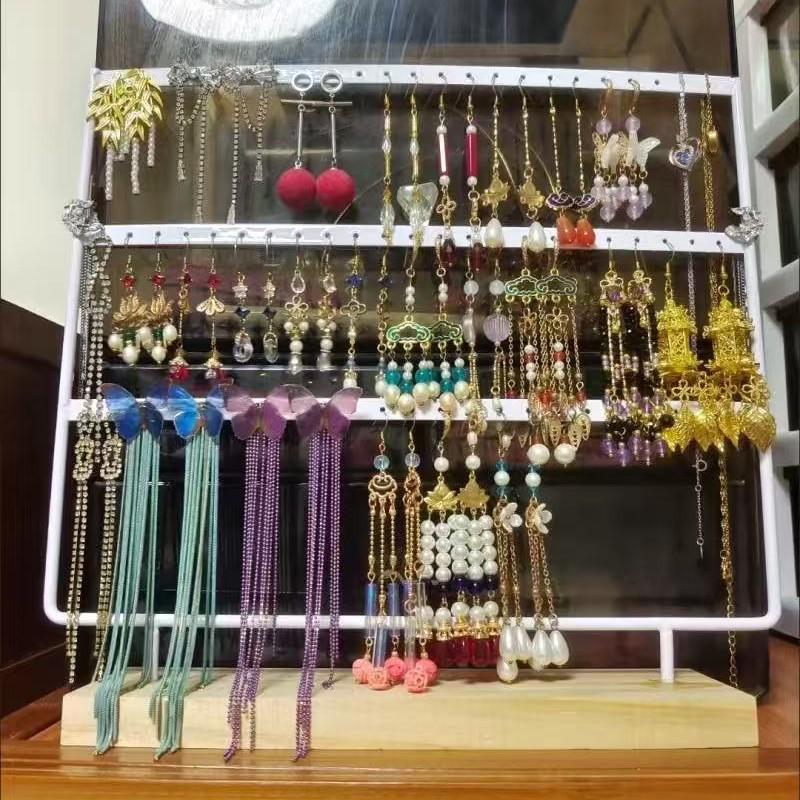 Solid Wood & Iron Large-Spaced Earring Holder Display Stand