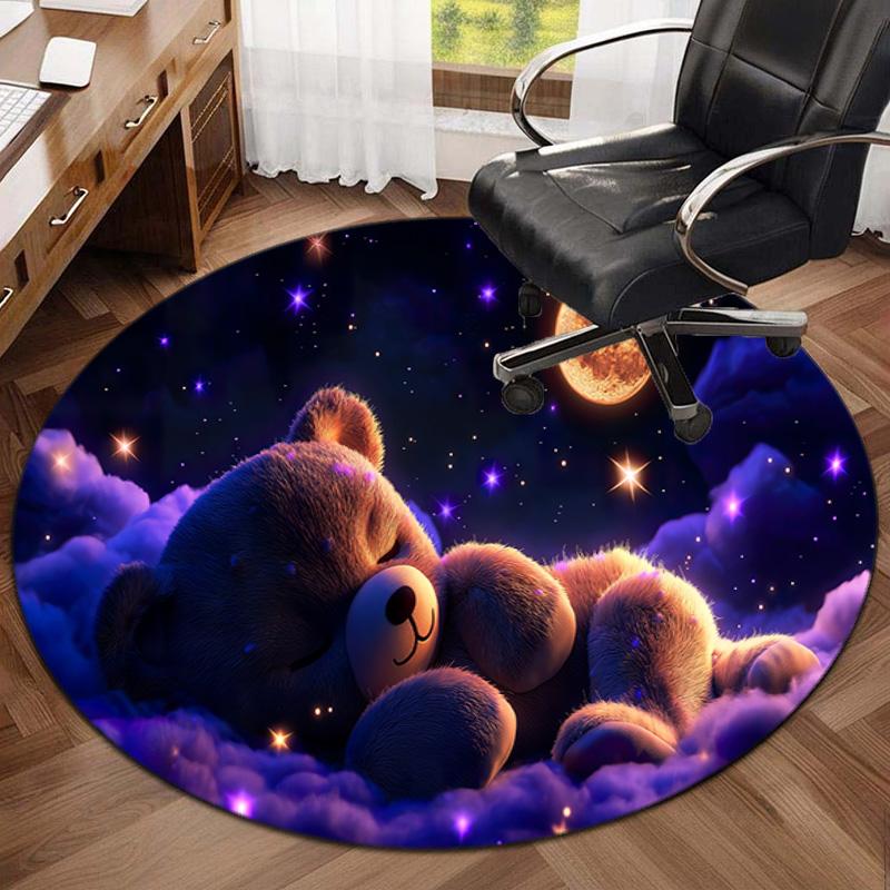 1Pc Bear Circular Print Rug - Home Decoration Carpet For Living Room Bedroom Flooring Computer Chair Area Rug
