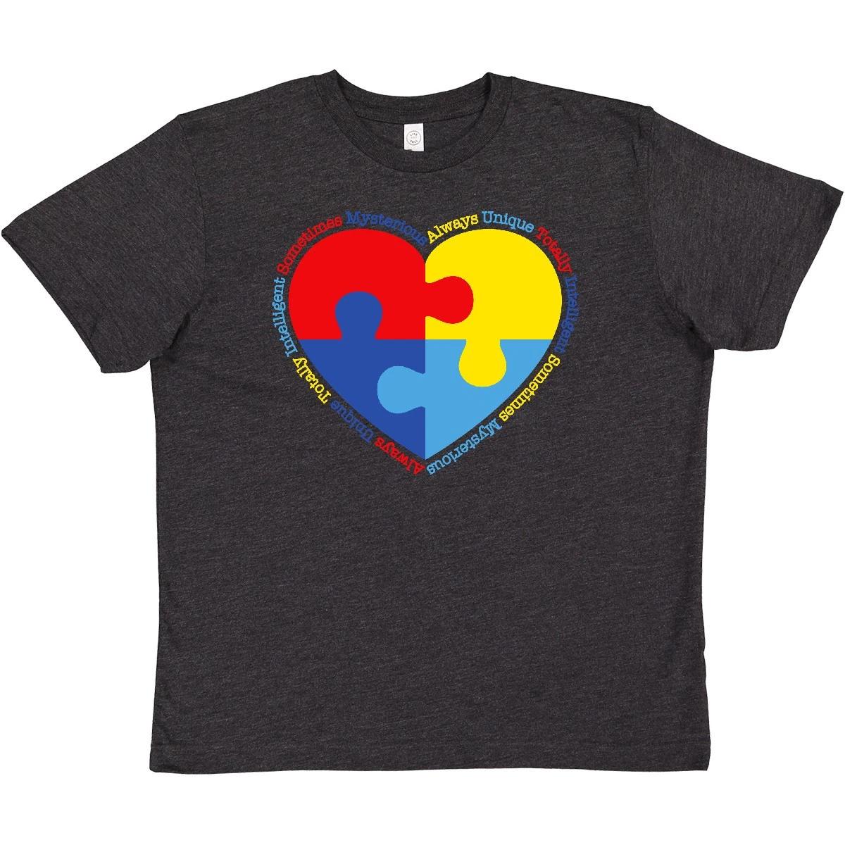Inktastic Autism Puzzle Heart Youth kids boys T-Shirt Awareness Jigsaw Always Unique Asd 120