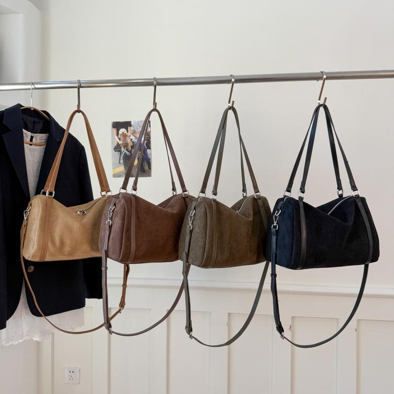 2025 New Niche Design Boston Bag High-end Texture Simple Large-capacity Suede Shoulder Messenger Bag