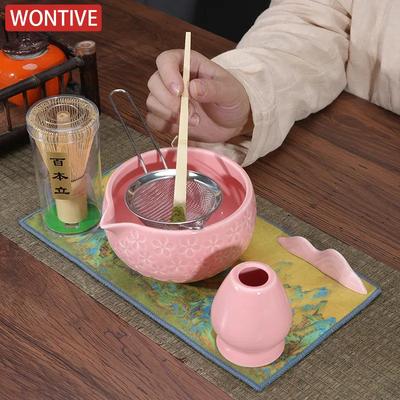 1-5 Piezas Set Japonés de Matcha con Cuenco de Cerámica Batidor de Bambú para Matcha y Cucharilla para Té para Amantes del Té Regalos Herramientas de Preparación de Té Accesorios