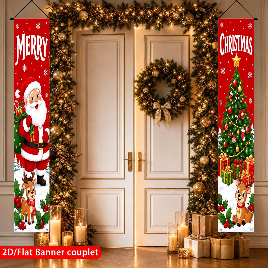 Door Couplet Banner for Christmas 2pcs Cartoon