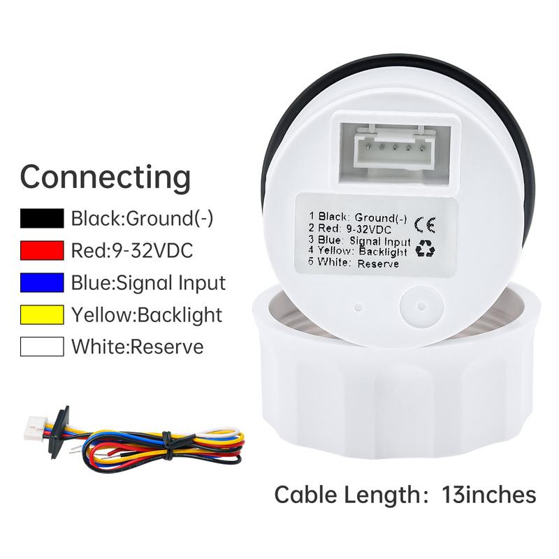 0-190ohm 52mm Holding Tank Gauge with Flash Alarm 150~550mm Sewage Level Sensor HTG Waste Level Meter Waterproof Car Boat
