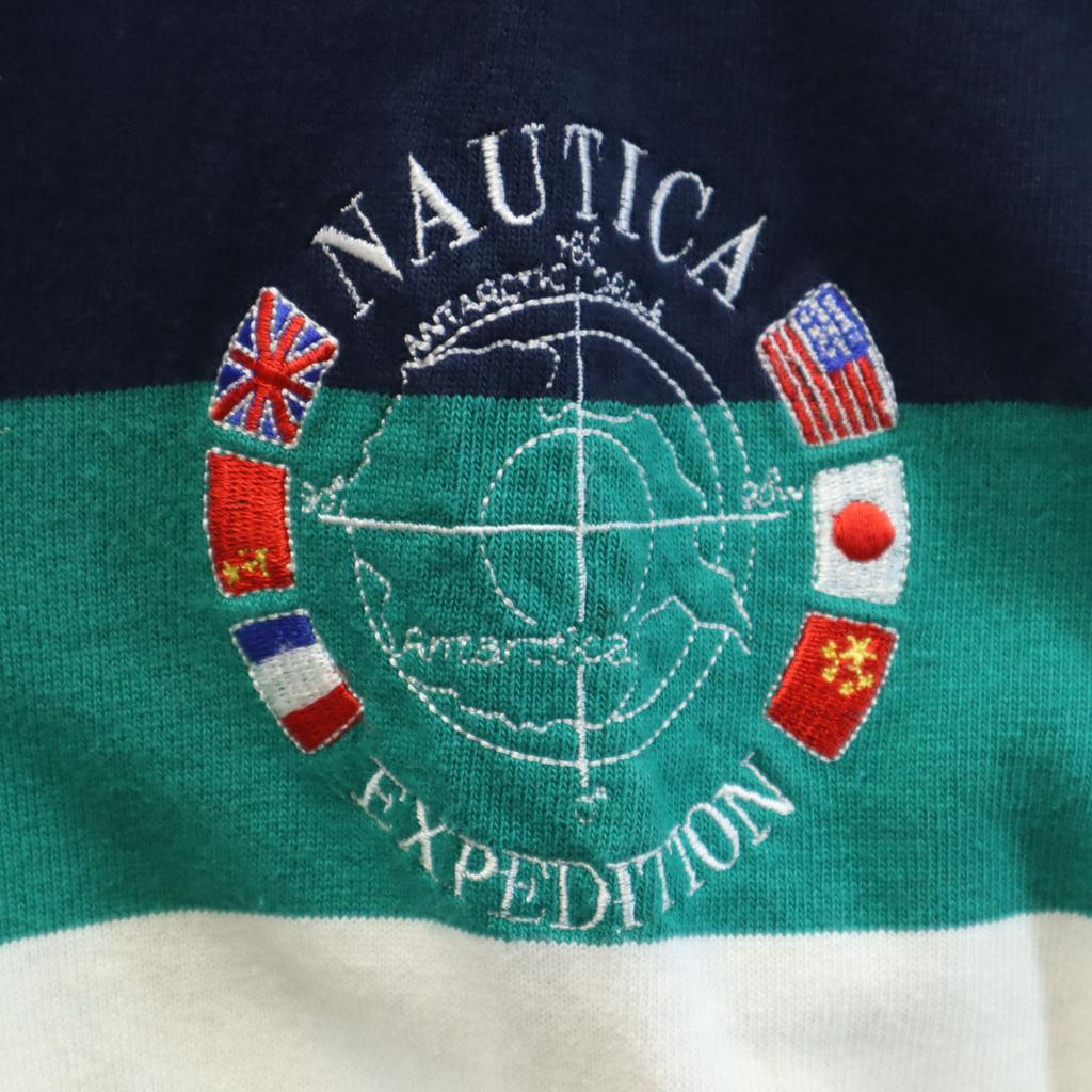 Nautica 90er Jahre Old Border Muster Langarm Mock Neck Sweatshirt XL Herren Gebraucht