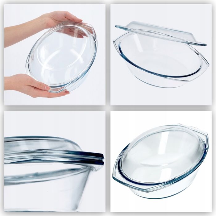 Plat à gratin - kadax - ovale 2.9l - verre résistant à la chaleur - couvercle inclus - design contemporain