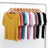 Modal Sommer Koreanisch Locker Übergröße V-Ausschnitt Kurzarm T-Shirt für Damen Pyjama Hemd Oberteil Einfarbiges T-Shirt Nachtwäsche