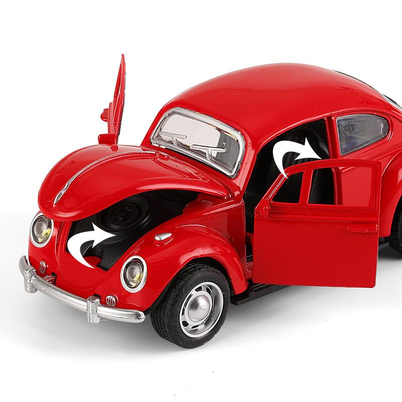 1/36 Scale Die-Cast Beetle Model Car Retro Wind-Up Sound and Light Toy Opening Doors Realistic Car Children's Gift 