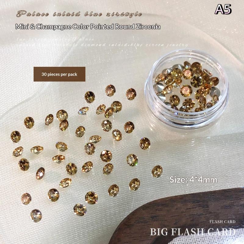 Круглые цирконы для ногтей Искрящийся цвет шампанского Шармы для ногтей Арт-стразы 5A Декоративные аксессуары для DIY