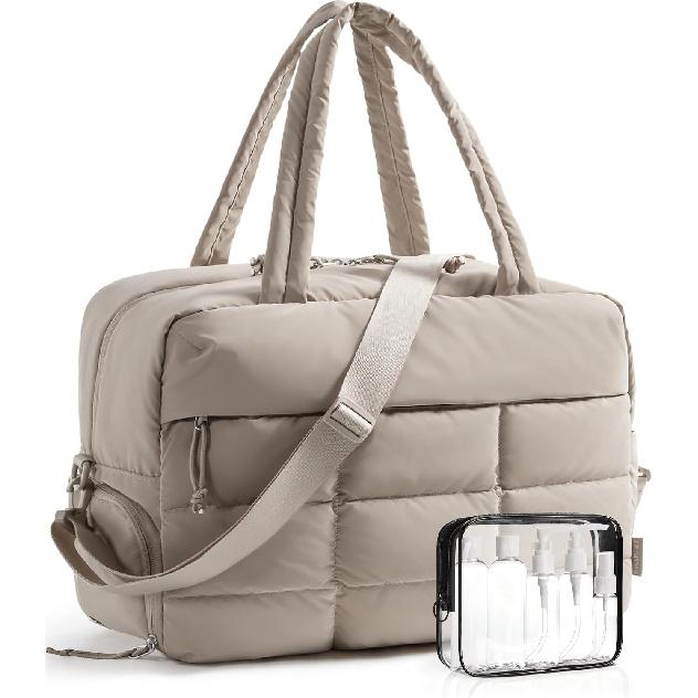 BAGSMART Gym Bag for Women, Carry on Travel Duffel Bag, Water-resistant Weekender with Shoe Compartment for Gym Travel Work, Chocolate, Medium
