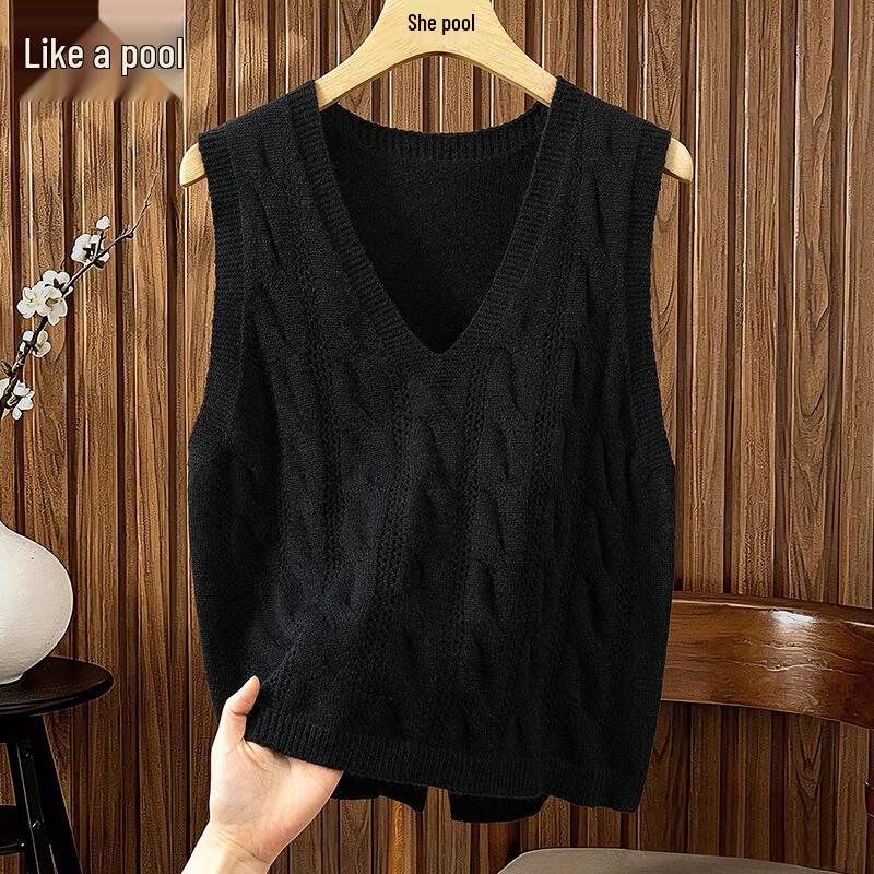 Women s Loose Knit Hollow-Out Back Slit Vest S